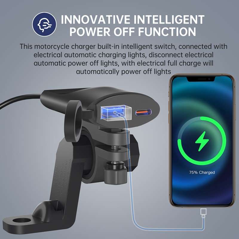 Motorcycle PD+USB Fast Charging Mobile Phone Charger Rearview Mirror Extension Bracket