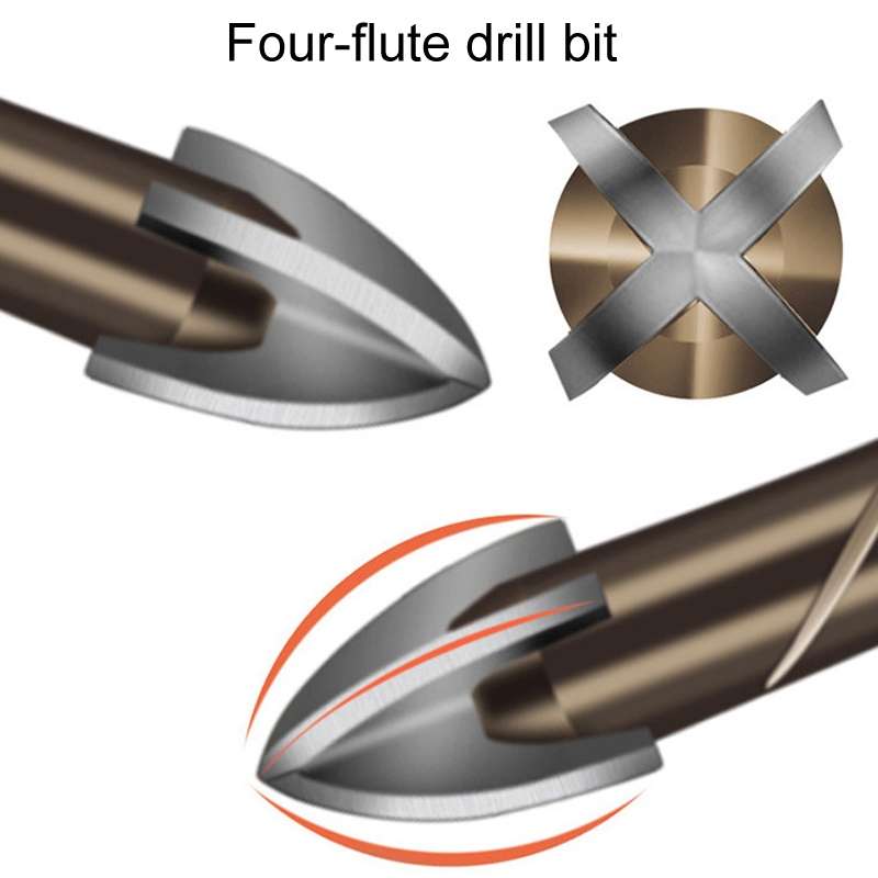 5mm Hexagonal Shank Spiral Flute Cross Alloy Drill Bits Glass Tile Four Edge Drivers
