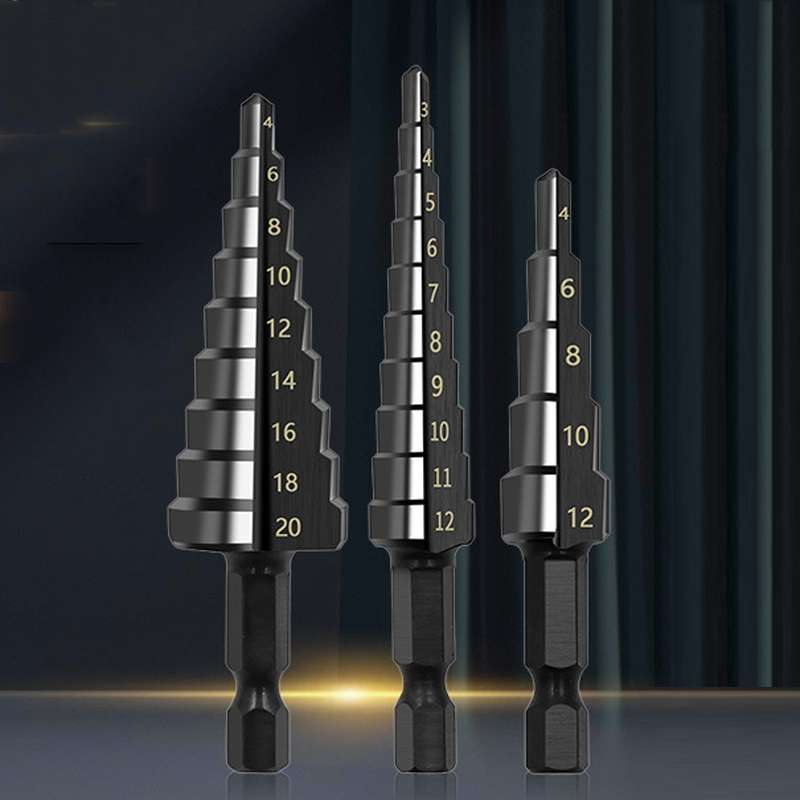 3pcs / Set Hexagonal Shank Nitrided Straight Fluted Step Drill HSS Pagoda Drill Hole Opener