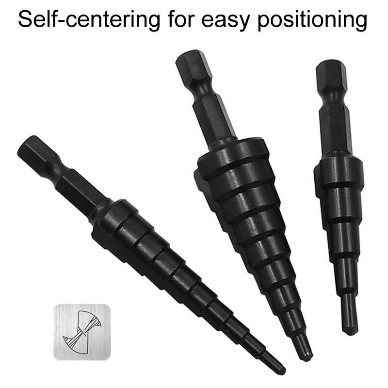 3pcs / Set Hexagonal Shank Nitrided Straight Fluted Step Drill HSS Pagoda Drill Hole Opener
