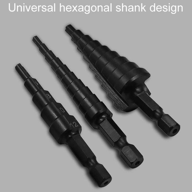 3pcs / Set Hexagonal Shank Nitrided Straight Fluted Step Drill HSS Pagoda Drill Hole Opener