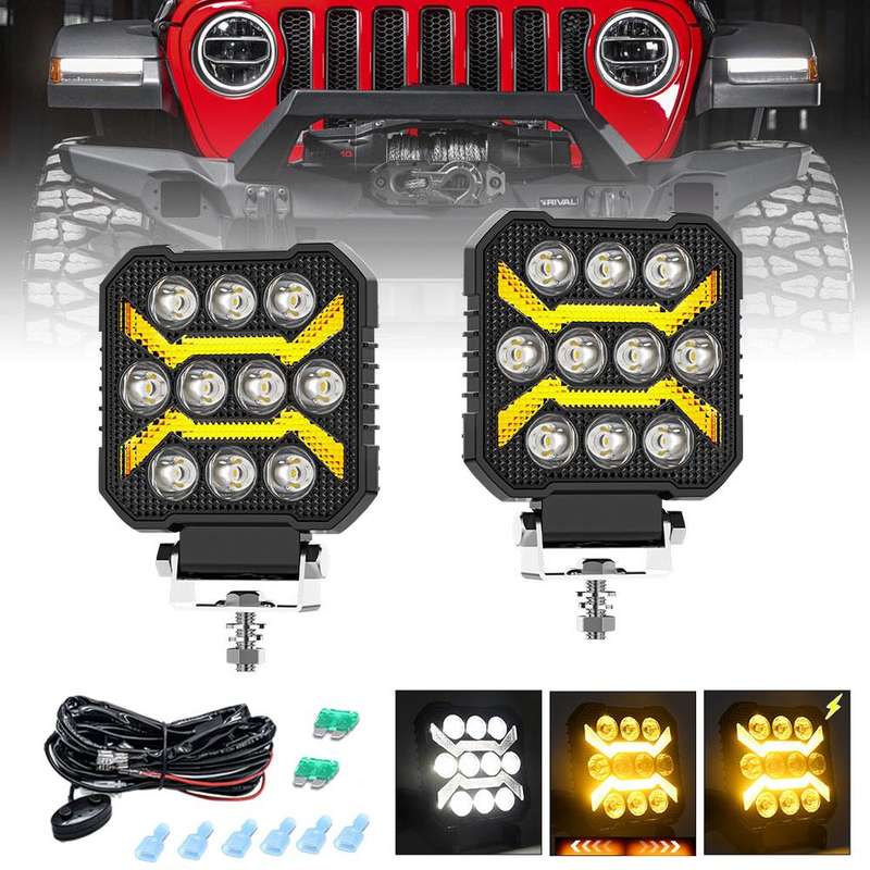4 Inch Square Mixed Luminous Arch Bridge Angel Eye Car Work Light(X5)