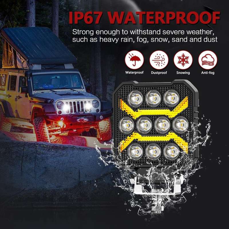 4 Inch Square Mixed Luminous Arch Bridge Angel Eye Car Work Light(X5)