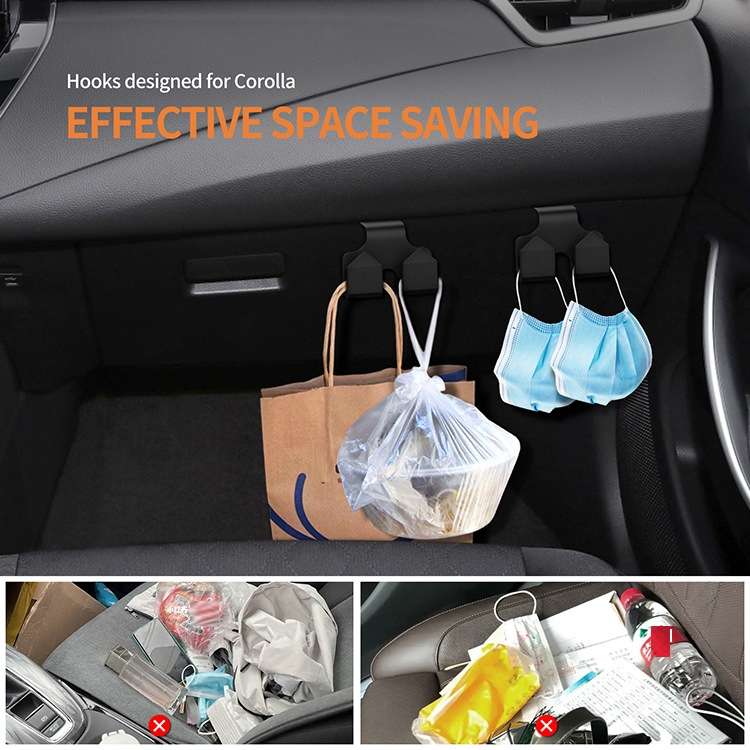 2pcs Car Front Armrest Box Storage Hook For Toyota Corolla Camry Avalon RAV4(Black)
