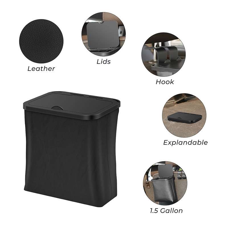 Car Rear Seat Foldable Large Capacity Hanging Waterproof Trash Can(Black)