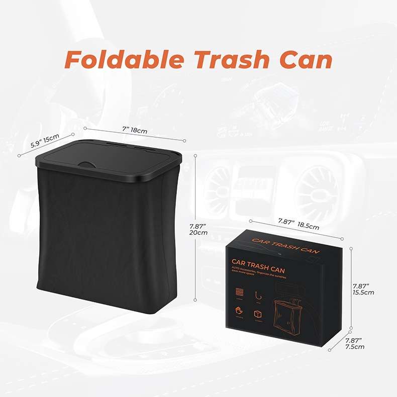 Car Rear Seat Foldable Large Capacity Hanging Waterproof Trash Can(Black)