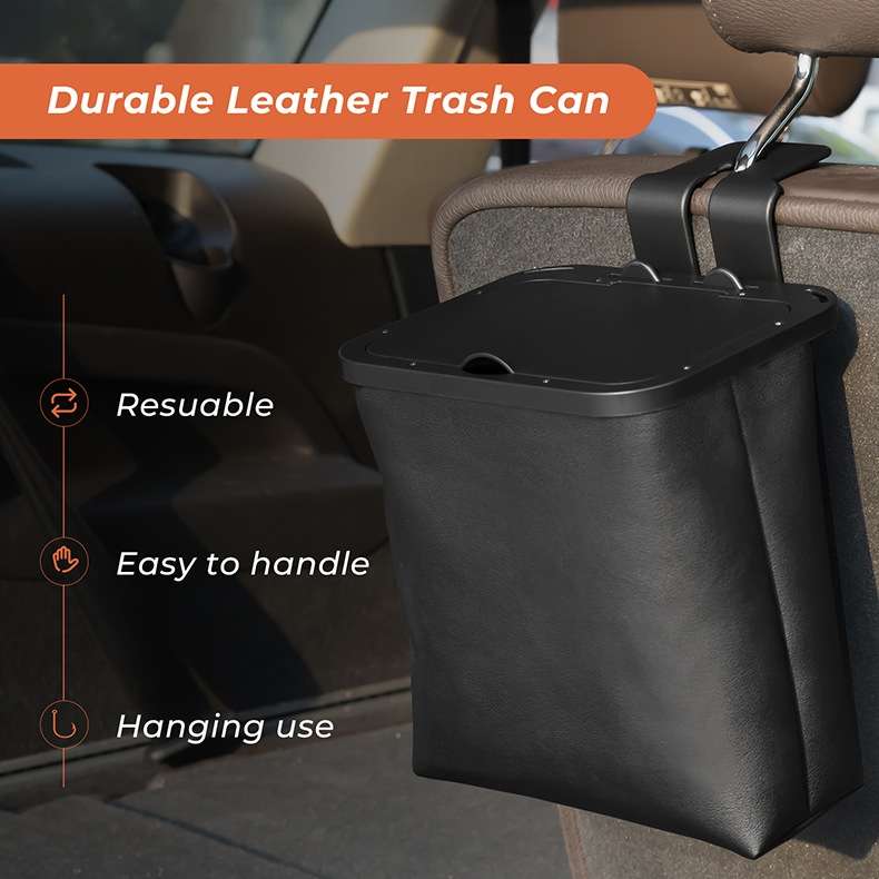 Car Rear Seat Foldable Large Capacity Hanging Waterproof Trash Can(Black)
