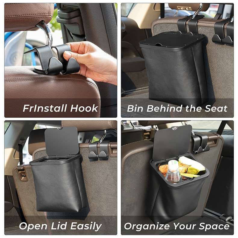 Car Rear Seat Foldable Large Capacity Hanging Waterproof Trash Can(Black)