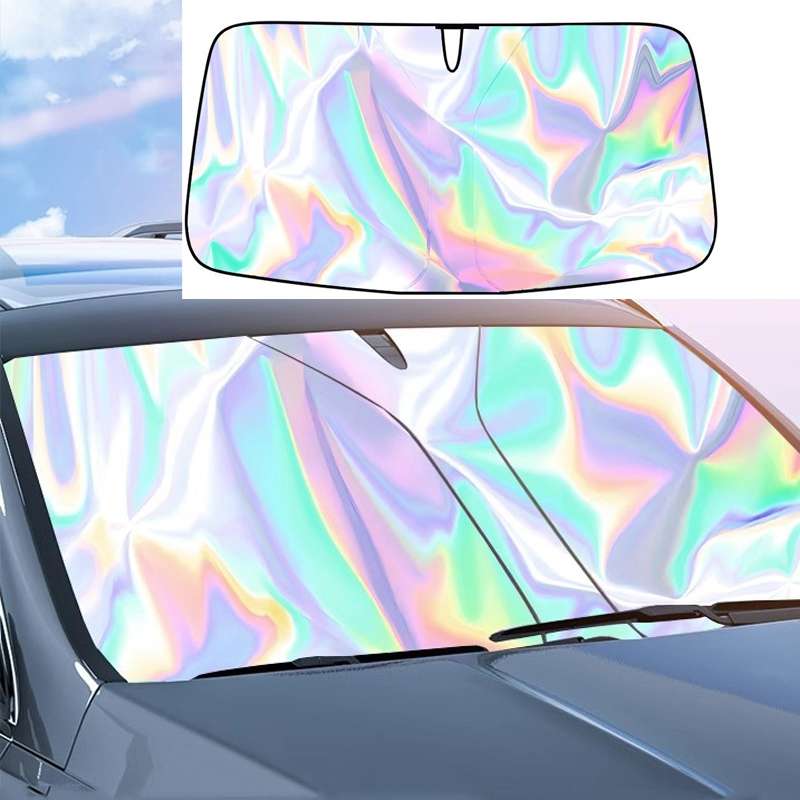 145x90cm Car Front Windshield Sunshade Colorful Laser Heat Insulation Sunscreen Sunshade Umbrel