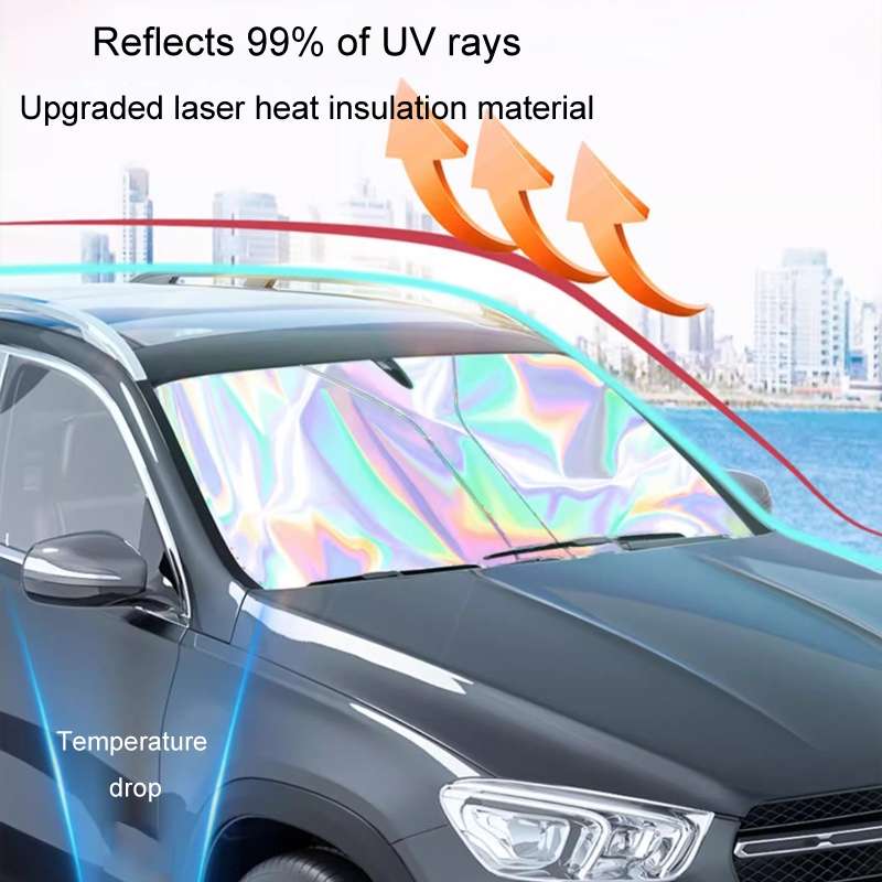 145x90cm Car Front Windshield Sunshade Colorful Laser Heat Insulation Sunscreen Sunshade Umbrel