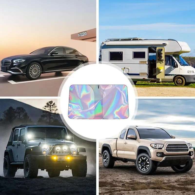 145x90cm Car Front Windshield Sunshade Colorful Laser Heat Insulation Sunscreen Sunshade Umbrella