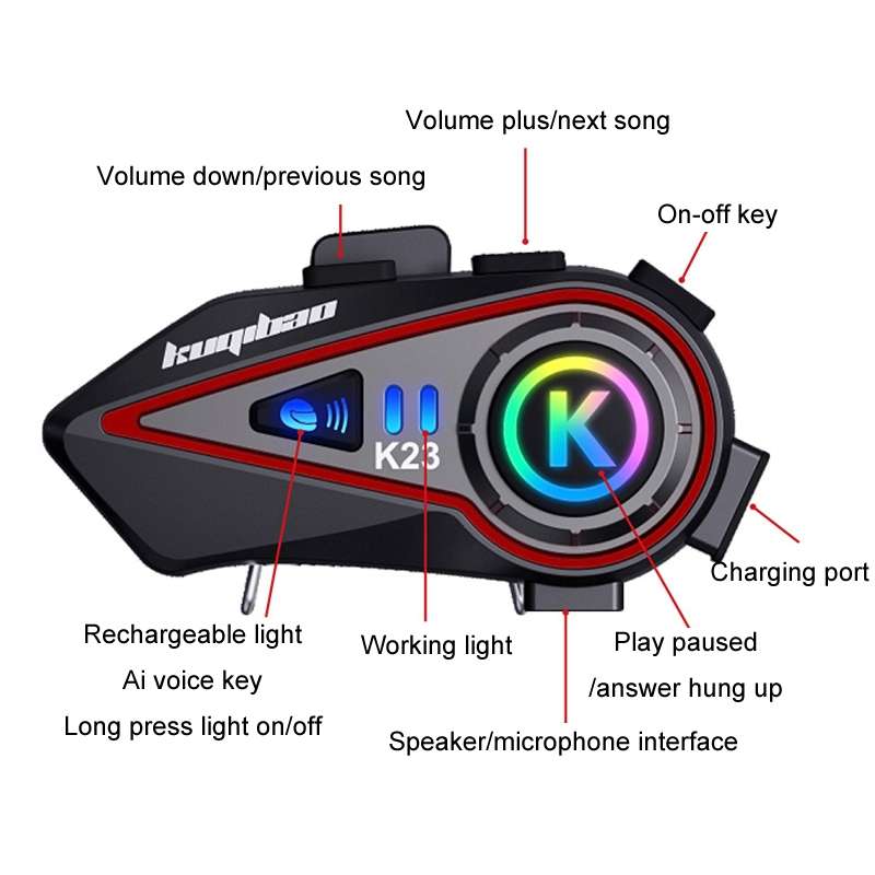 KUQIBAO Motorcycle Helmet Long-Lasting Bluetooth Headset With Light