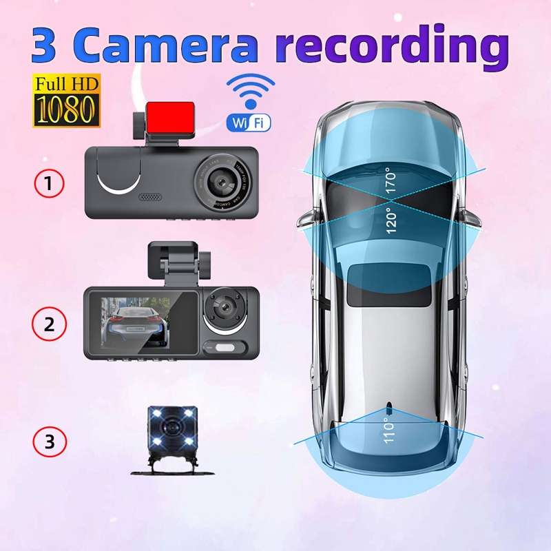 High-Definition Night Vision Driving Recorder, Model: Dual Recording 2K+720P+GPS Track+WIFI Mobile P