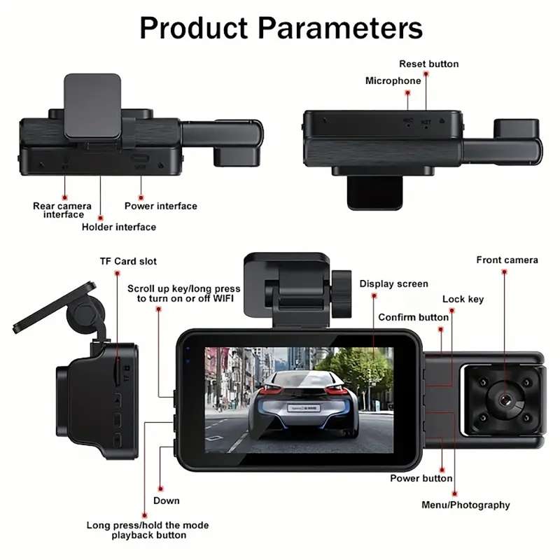 WIFI 3 Lens 1080P Night Vision Video Driving Recorder