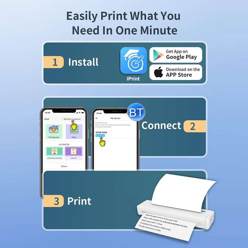 A4-XZ 203DPI A4 Home Portable Smart Wireless Inkless Thermal Printer(White)