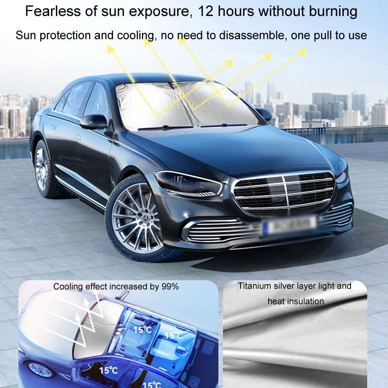 Car Sunshade Summer Front Windshield Sunscreen Heat Insulation Folding Car Sunshade Curtain(145x70cm