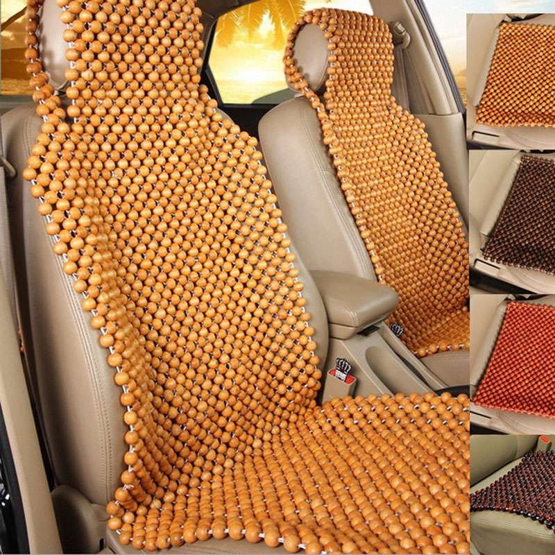Car Wood Beaded Cushion Universal Car Seat Cover Summer Interior Supply(Beige)
