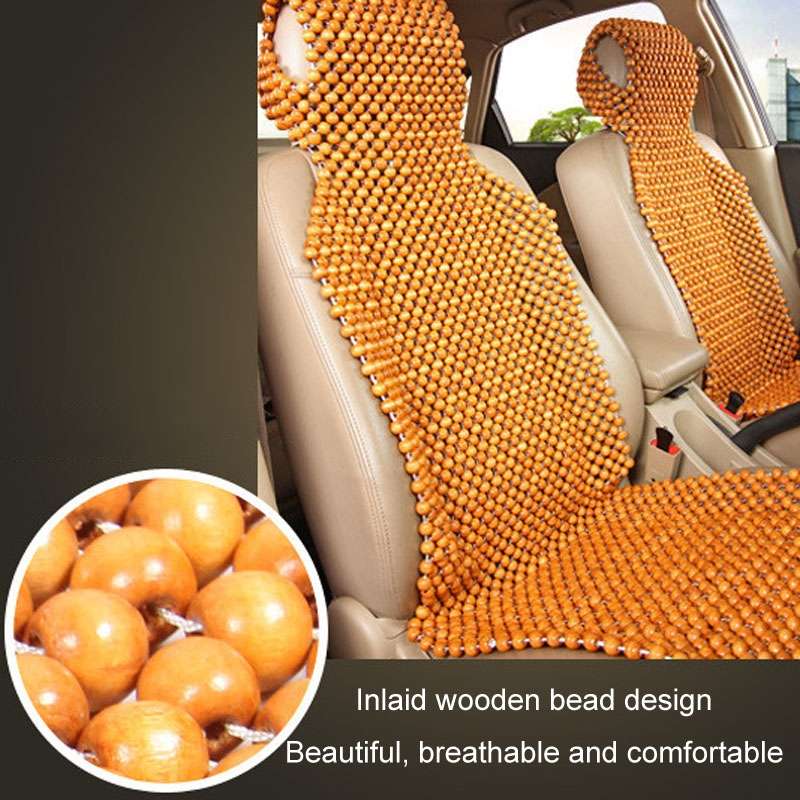 Car Wood Beaded Cushion Universal Car Seat Cover Summer Interior Supply(Beige)