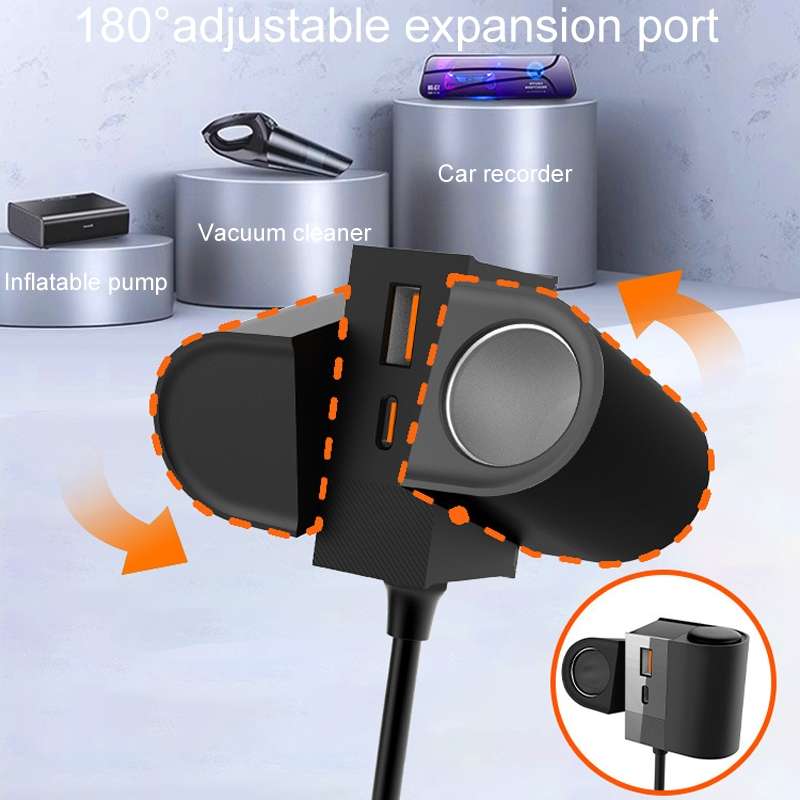 S-46 45W Rotating Dual Cigarette Lighter Extension Port Car Charger(Black)