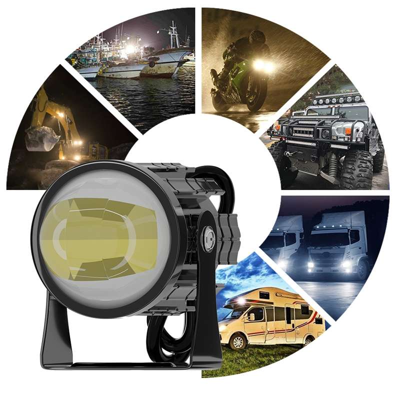 1pair 12V-85V Motorcycle Headlights Dual-color Automotive LED Working Headlights, Yellow + no fla...