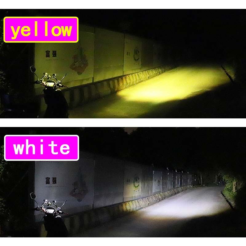 1pair 12V-85V Motorcycle Headlights Dual-color Automotive LED Working Headlights, Yellow + no fla...