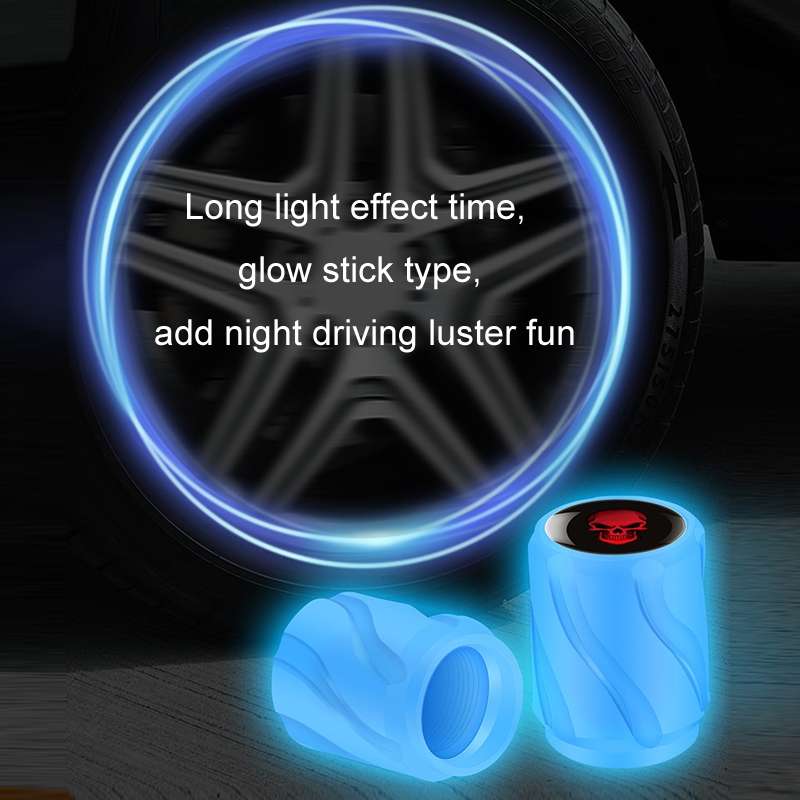 4pcs /Set Luminous Car Motorcycle Tire Modified Valve Cap, Color: Pink Red Skull