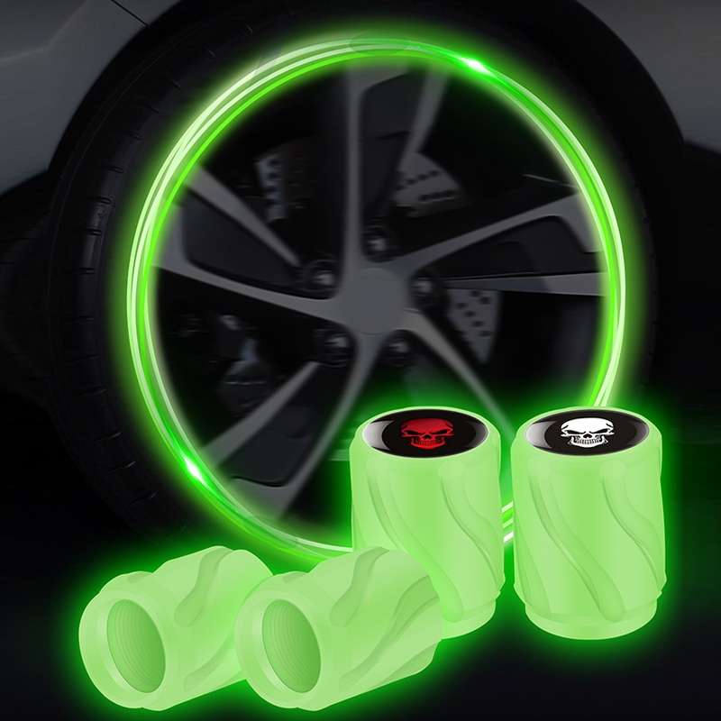 4pcs /Set Luminous Car Motorcycle Tire Modified Valve Cap, Color: Pink Red Skull