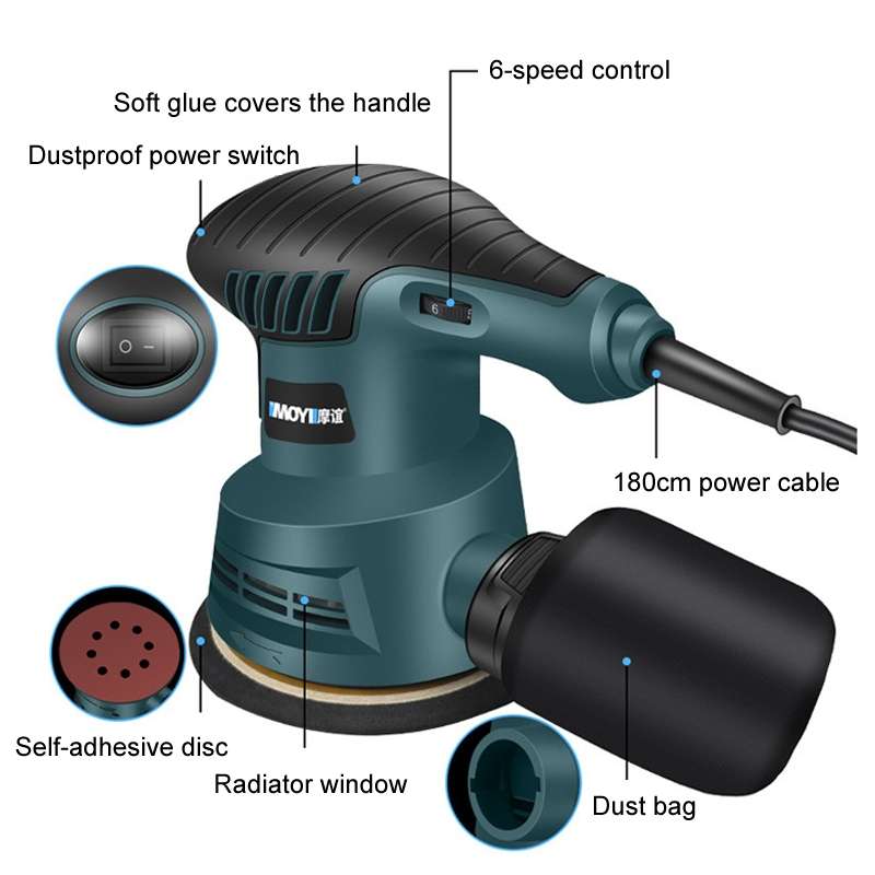 8pcs /Set US Plug MOYI Small Polishing Sandpaper Machine Woodworking Electric Disc Sander