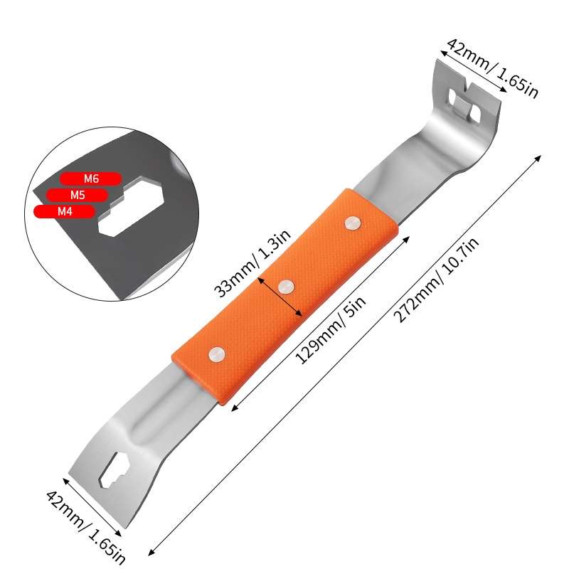 RUITOOL Stainless Steel Pry Bar Multi-Purpose Scraper Woodworking Decoration Non-Slip Nailer(Orange)