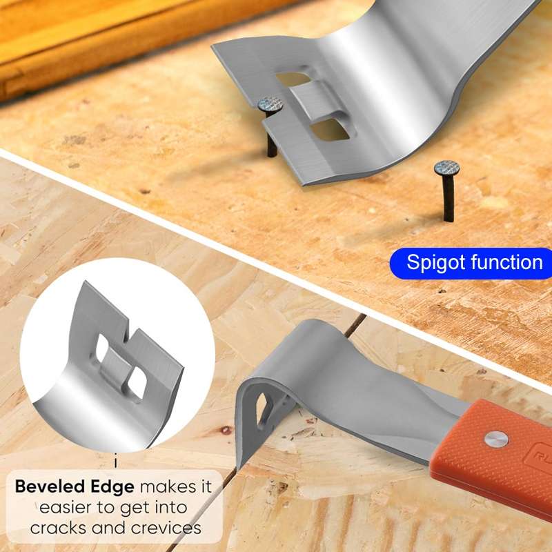 RUITOOL Stainless Steel Pry Bar Multi-Purpose Scraper Woodworking Decoration Non-Slip Nailer(Orange)