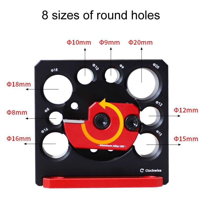 RUITOOL 8pcs / Set Adjustable 8-Hole Drill Rounders Woodworking DIY Tools, Color: Red And Black