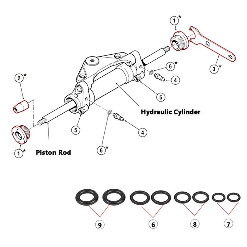 For Seastar HS5157 Boat Front Mount Hydraulic Steering Cylinder Seal Kits Wrench Tool(Orange Inner R