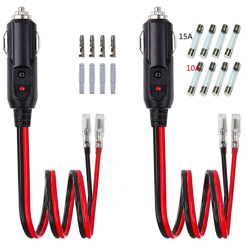 1pair 16AWG 15A 12V/24V Fused Cigarette Lighter Plug With Lead