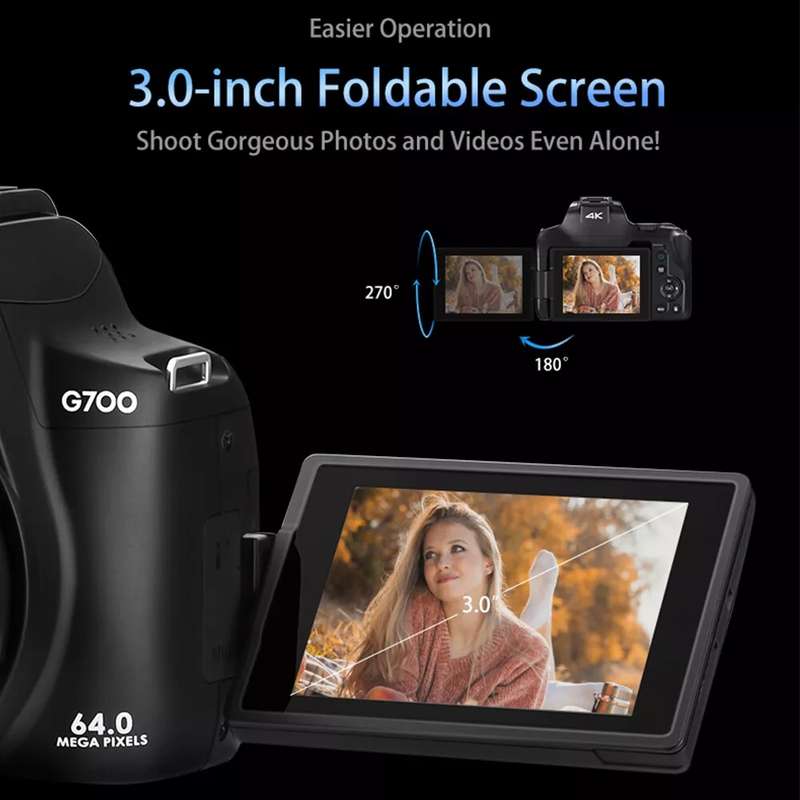 G700 4K / 64MP WiFi Digital Video Camera Camcorder 3.0 Inch IPS Screen 12X Optical Zoom