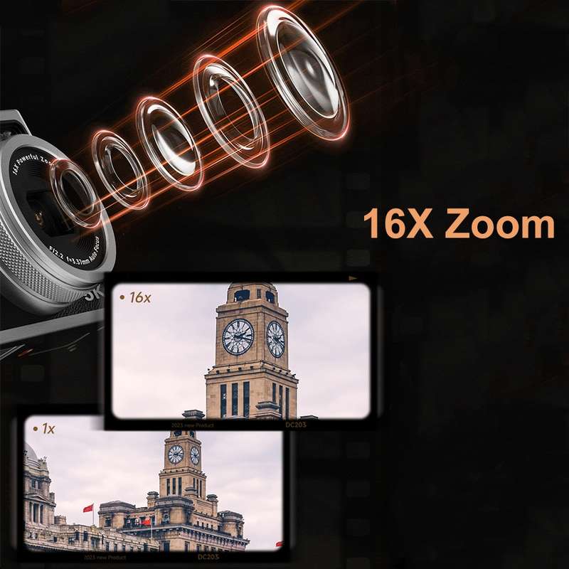 DC203 5K/30FPS 2.8-Inch Screen 16X Front And Rear Dual-Camera HD Digital Camera