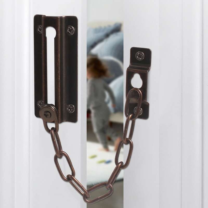 Security Door Chain Anti-theft Home Door Bolt Latch Window Chain Lock, Style: Round Silver