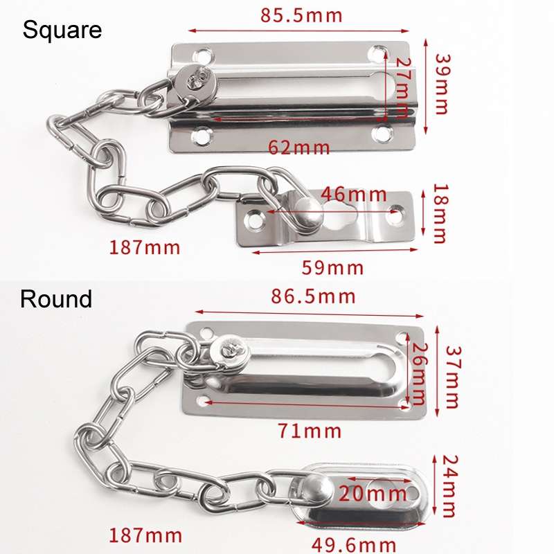 Security Door Chain Anti-theft Home Door Bolt Latch Window Chain Lock, Style: Round Silver