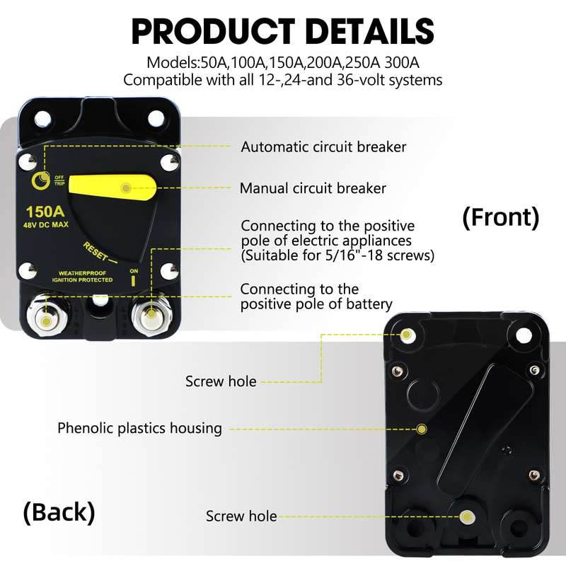 RV Yacht Manual Reset Ignition Protection Fuse Switch With Terminal Accessories, Current: 250A