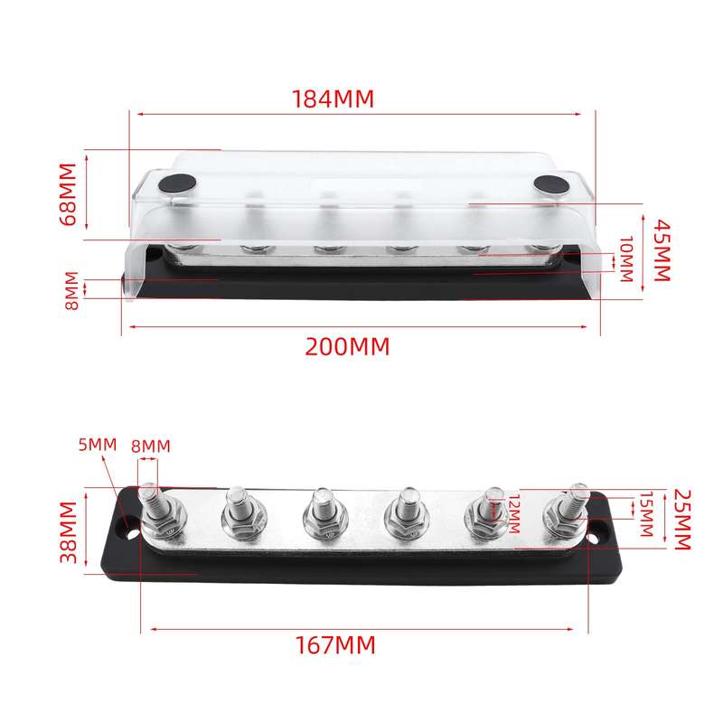 M8 Stud RV Yacht 6-way Nylon Flame Retardant Base DC Busbar