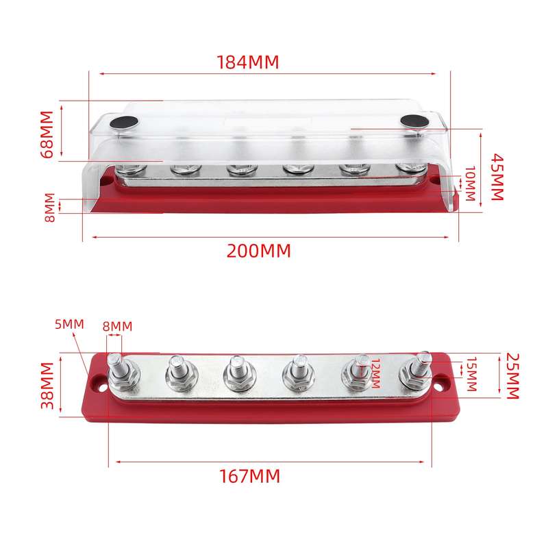 M8 Stud RV Yacht 6-way Nylon Flame Retardant Base DC Busbar