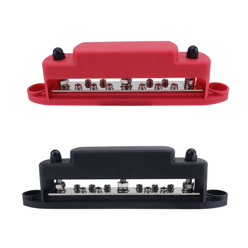 M6 3-post 10-way RV Yacht Short-circuit Proof Base DC Busbar, Color: Black