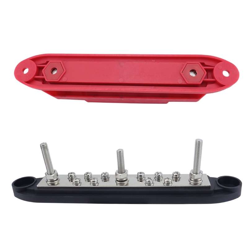 M6 3-post 10-way RV Yacht Short-circuit Proof Base DC Busbar, Color: Black