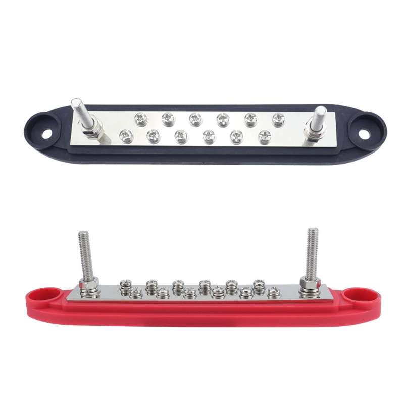 M6 2-post 12-way RV Yacht Terminal Nylon Flame Retardant Busbar, Color: Red+Black 1pair