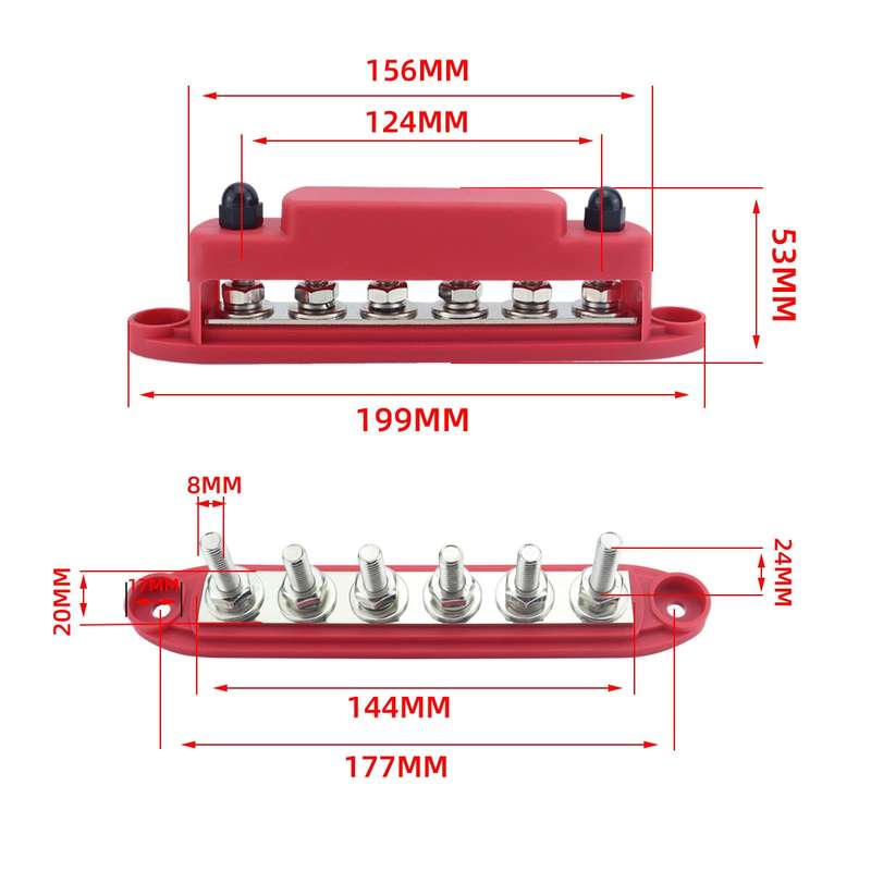M8 Nylon Base RV Yacht Waterproof Dustproof Cover 6-post Bus Bar, Color: Red+Black 1pair With Termin