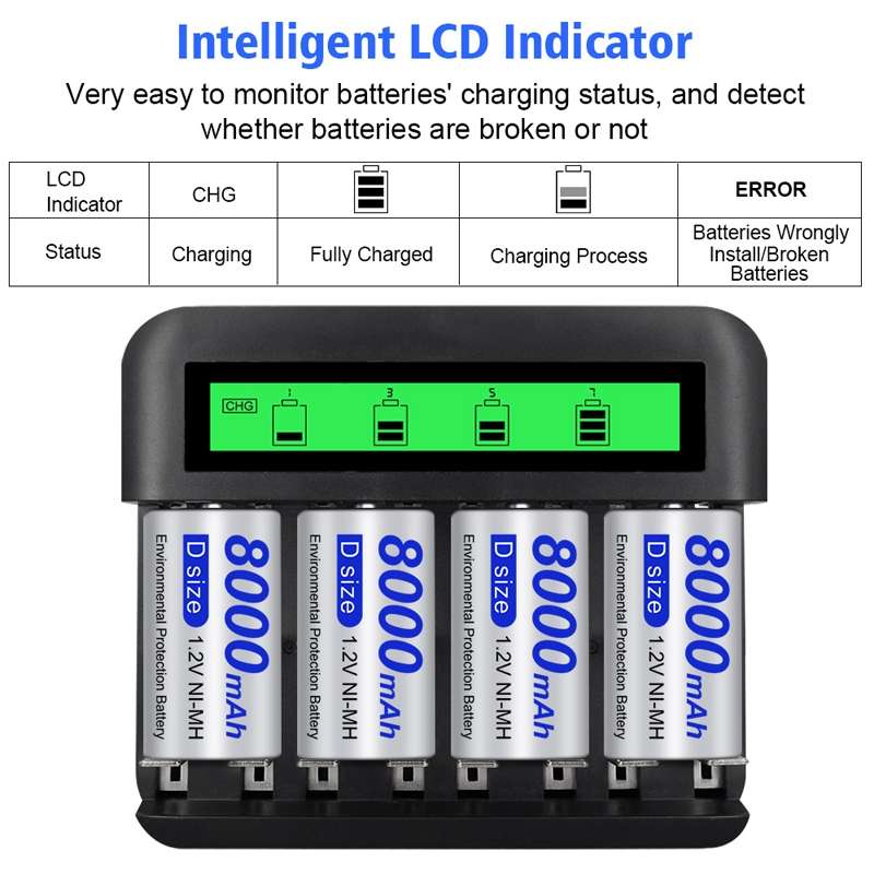 NC559 Eight-Slot LCD Multifunctional Battery Charger AA / AAA / C / D Charger