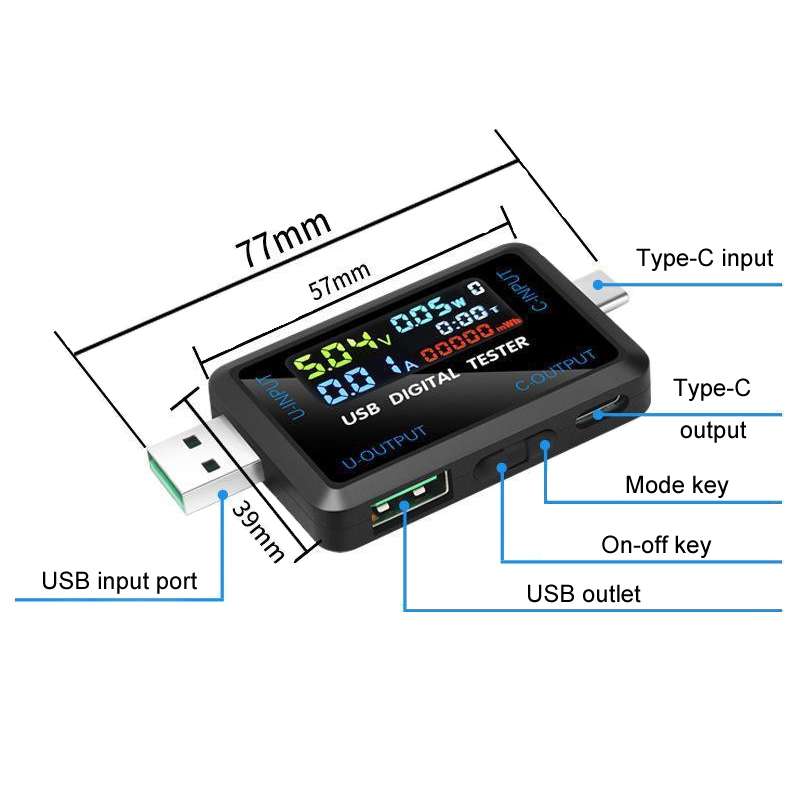 6527-Q Multifunctional Digital Voltage And Current Meter Portable Capacity Tester(USB+Type-C Port)