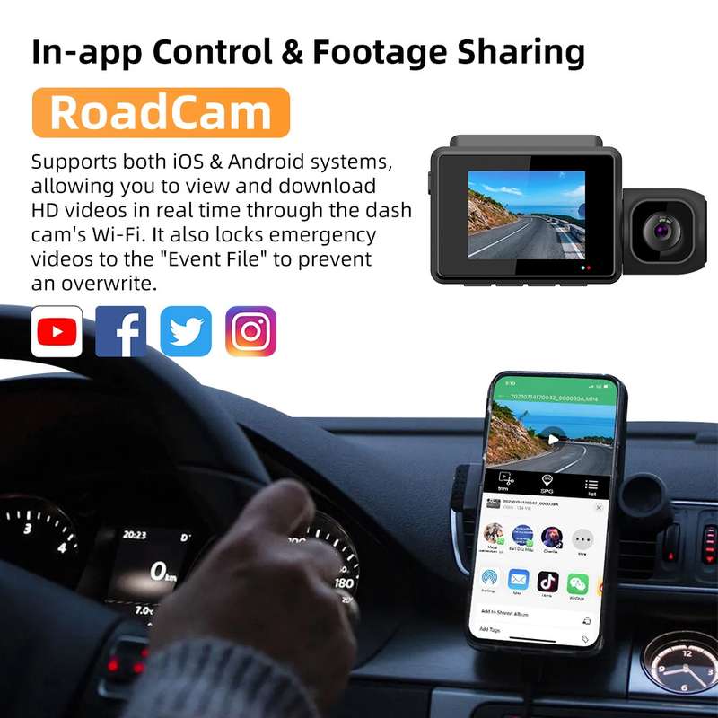 M700A 3 Channels Car Recorder 4K UHD Front+1080P Inside+2K Rear+GPS+WIFI Dash Cam(Black)