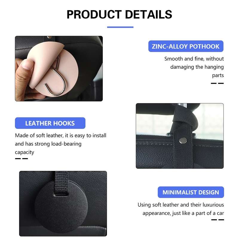 2pcs Concealed Car Seatback Leather Storage Hooks(Black)