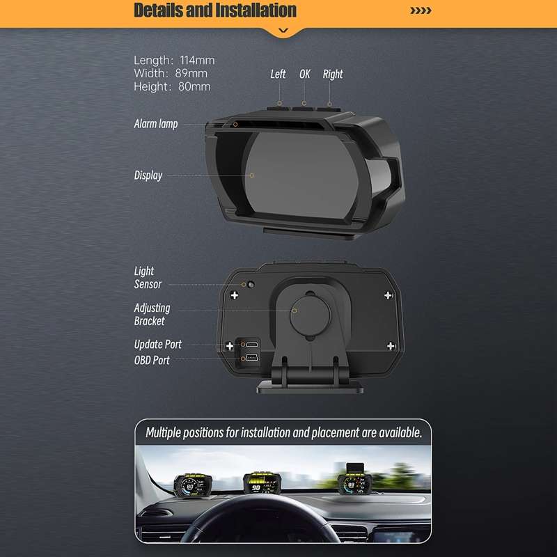 HUD Head-up Display OBD LCD Mileage Speedometer(Spanish Version)