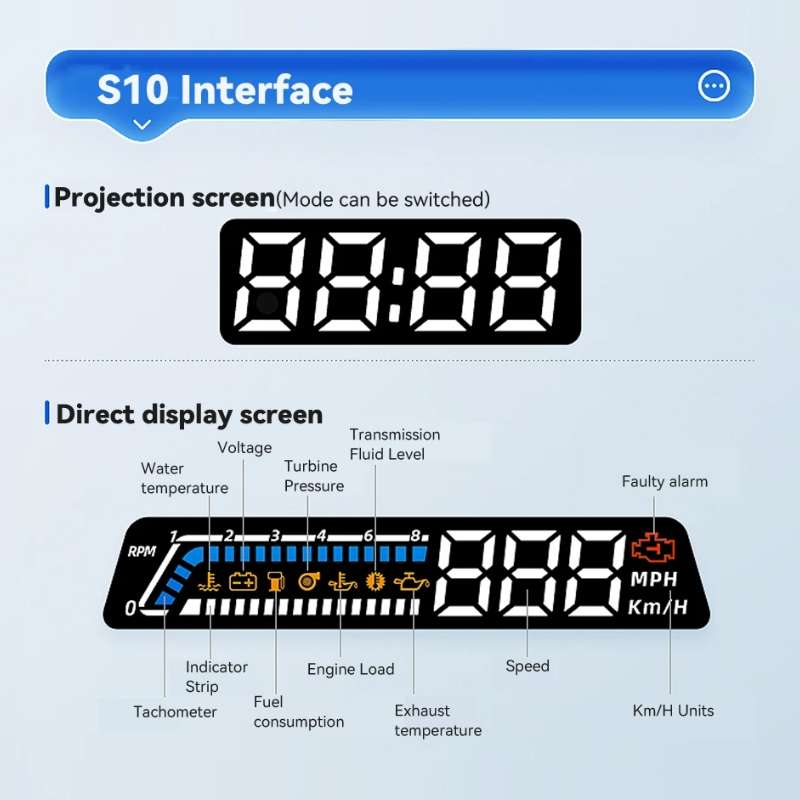 Head-up Display OBD Multi-function Vehicle Instrument Oil Temperature Gearbox Monitoring Screen(S100